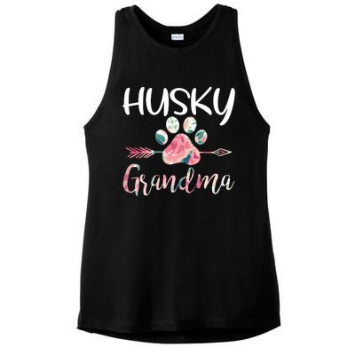 Womens Cute Husky Grandma Siberian Husky Lover Costume Dog Paw Ladies PosiCharge Tri-Blend Wicking Tank