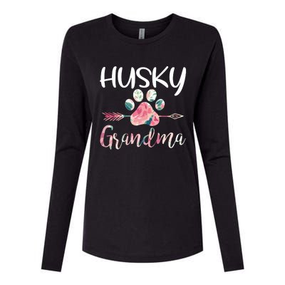 Womens Cute Husky Grandma Siberian Husky Lover Costume Dog Paw Womens Cotton Relaxed Long Sleeve T-Shirt