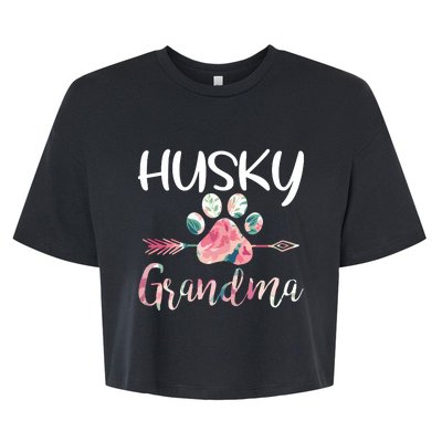 Womens Cute Husky Grandma Siberian Husky Lover Costume Dog Paw Bella+Canvas Jersey Crop Tee