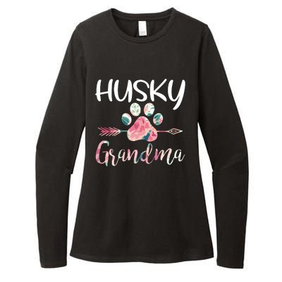 Womens Cute Husky Grandma Siberian Husky Lover Costume Dog Paw Womens CVC Long Sleeve Shirt