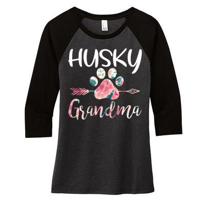 Womens Cute Husky Grandma Siberian Husky Lover Costume Dog Paw Women's Tri-Blend 3/4-Sleeve Raglan Shirt