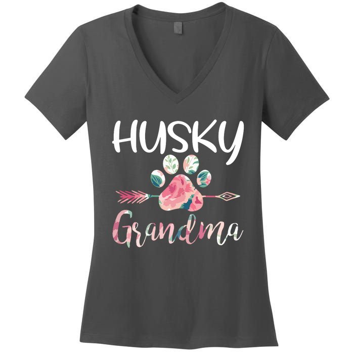 Womens Cute Husky Grandma Siberian Husky Lover Costume Dog Paw Women's V-Neck T-Shirt