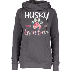 Womens Cute Husky Grandma Siberian Husky Lover Costume Dog Paw Womens Funnel Neck Pullover Hood