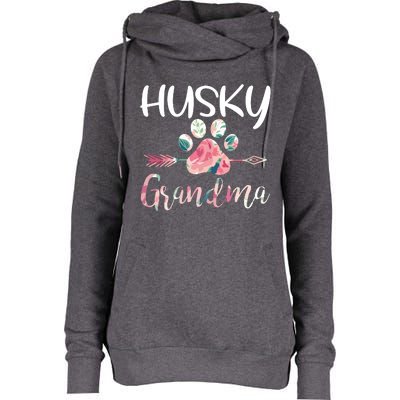 Womens Cute Husky Grandma Siberian Husky Lover Costume Dog Paw Womens Funnel Neck Pullover Hood