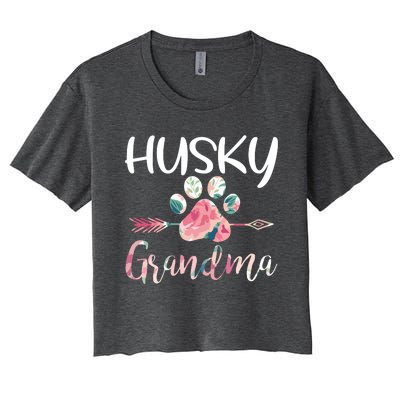 Womens Cute Husky Grandma Siberian Husky Lover Costume Dog Paw Women's Crop Top Tee