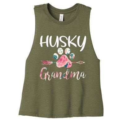 Womens Cute Husky Grandma Siberian Husky Lover Costume Dog Paw Women's Racerback Cropped Tank