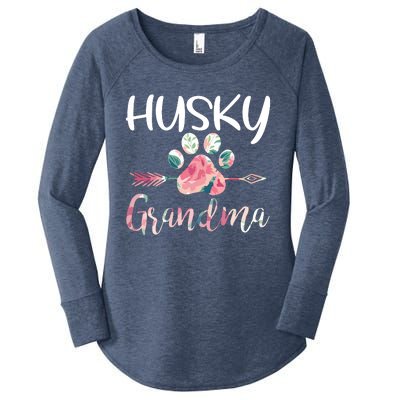 Womens Cute Husky Grandma Siberian Husky Lover Costume Dog Paw Women's Perfect Tri Tunic Long Sleeve Shirt