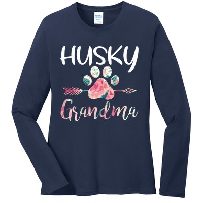 Womens Cute Husky Grandma Siberian Husky Lover Costume Dog Paw Ladies Long Sleeve Shirt