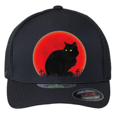 Witch Cat Halloween Costume Blood Moon Black Cat Flexfit Unipanel Trucker Cap