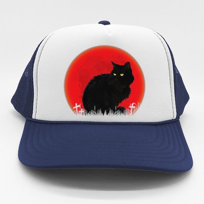 Witch Cat Halloween Costume Blood Moon Black Cat Trucker Hat