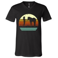 Western Cowgirl Halter Horse Retro Sunset Vintage Style V-Neck T-Shirt