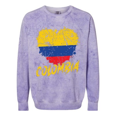 Women Colombia Heart Flag Colorblast Crewneck Sweatshirt