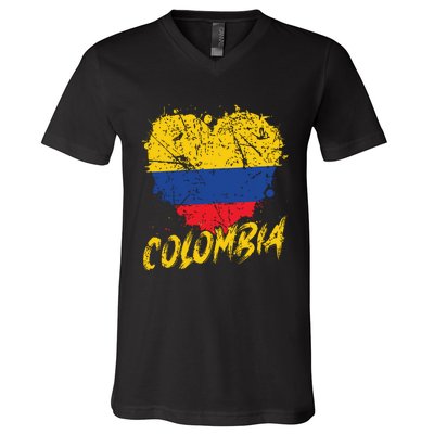 Women Colombia Heart Flag V-Neck T-Shirt