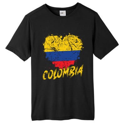 Women Colombia Heart Flag Tall Fusion ChromaSoft Performance T-Shirt