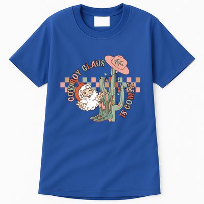 Western Christmas Howdy Cow Santa Cow Claus Is Coming Meaningful Gift Tall T-Shirt
