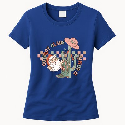 Western Christmas Howdy Cow Santa Cow Claus Is Coming Meaningful Gift Womens T-Shirt