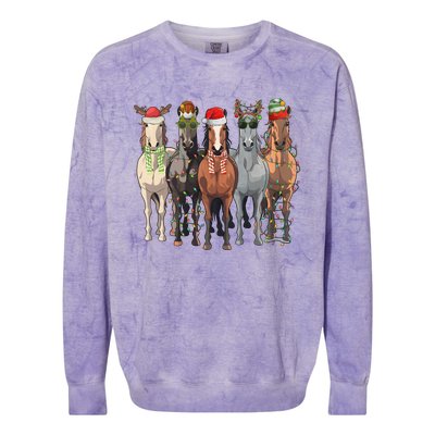 Western Christmas Horse Lover Happy Santa Claus Colorblast Crewneck Sweatshirt