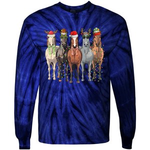 Western Christmas Horse Lover Happy Santa Claus Tie-Dye Long Sleeve Shirt