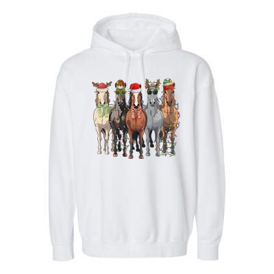 Western Christmas Horse Lover Happy Santa Claus Garment-Dyed Fleece Hoodie