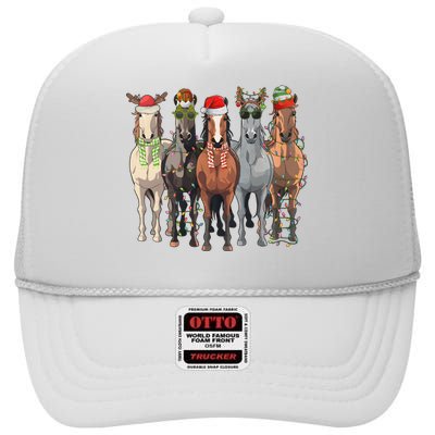 Western Christmas Horse Lover Happy Santa Claus High Crown Mesh Back Trucker Hat