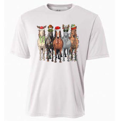 Western Christmas Horse Lover Happy Santa Claus Cooling Performance Crew T-Shirt