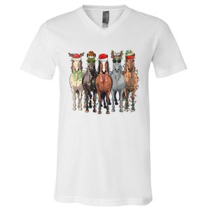 Western Christmas Horse Lover Happy Santa Claus V-Neck T-Shirt