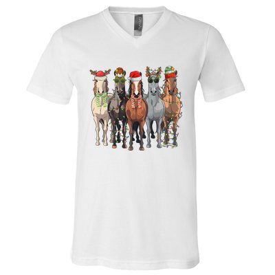 Western Christmas Horse Lover Happy Santa Claus V-Neck T-Shirt