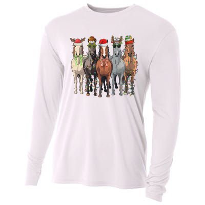 Western Christmas Horse Lover Happy Santa Claus Cooling Performance Long Sleeve Crew