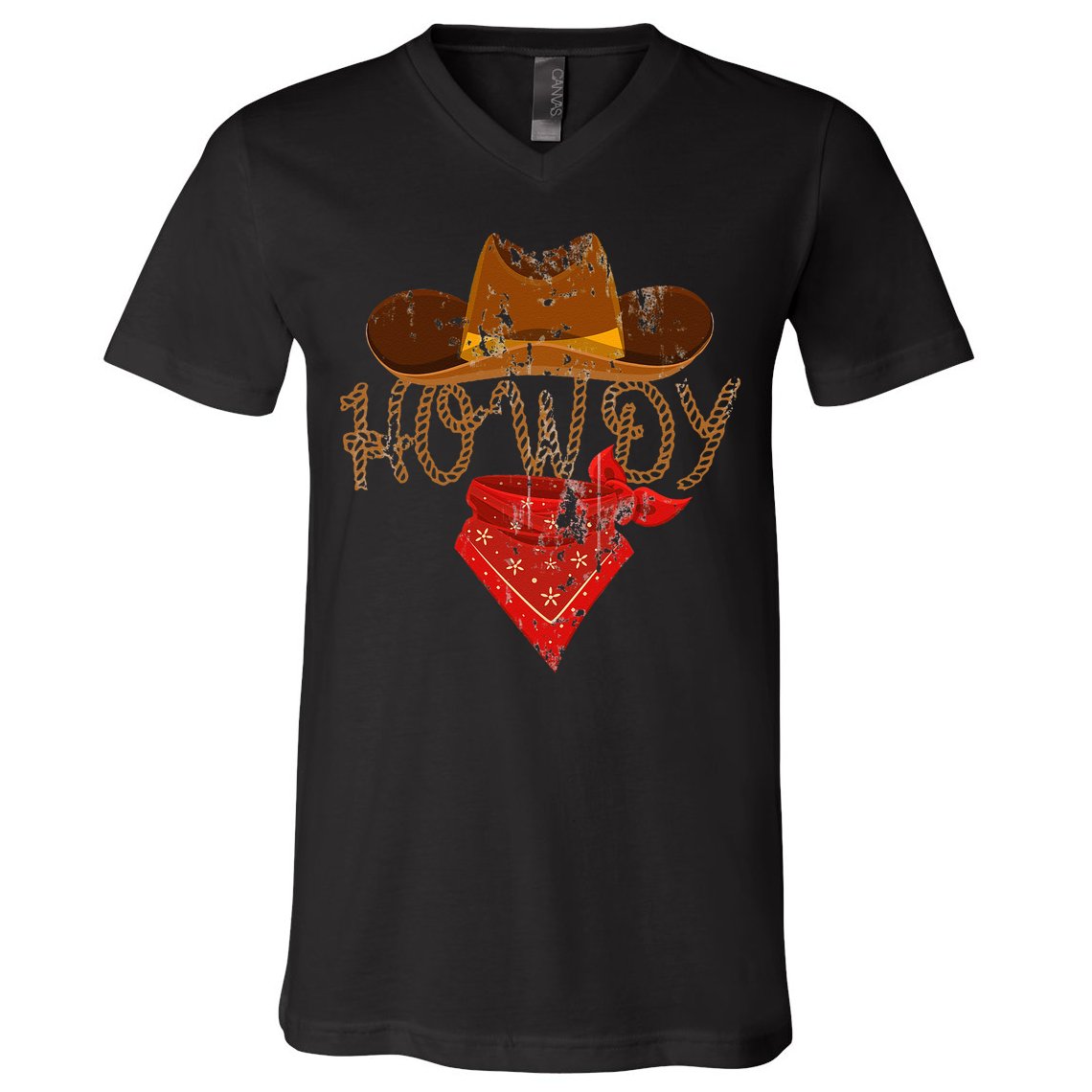 Western Cowboy Howdy Classic Fit Black Polyester & Cotton V-Neck T-Shirt