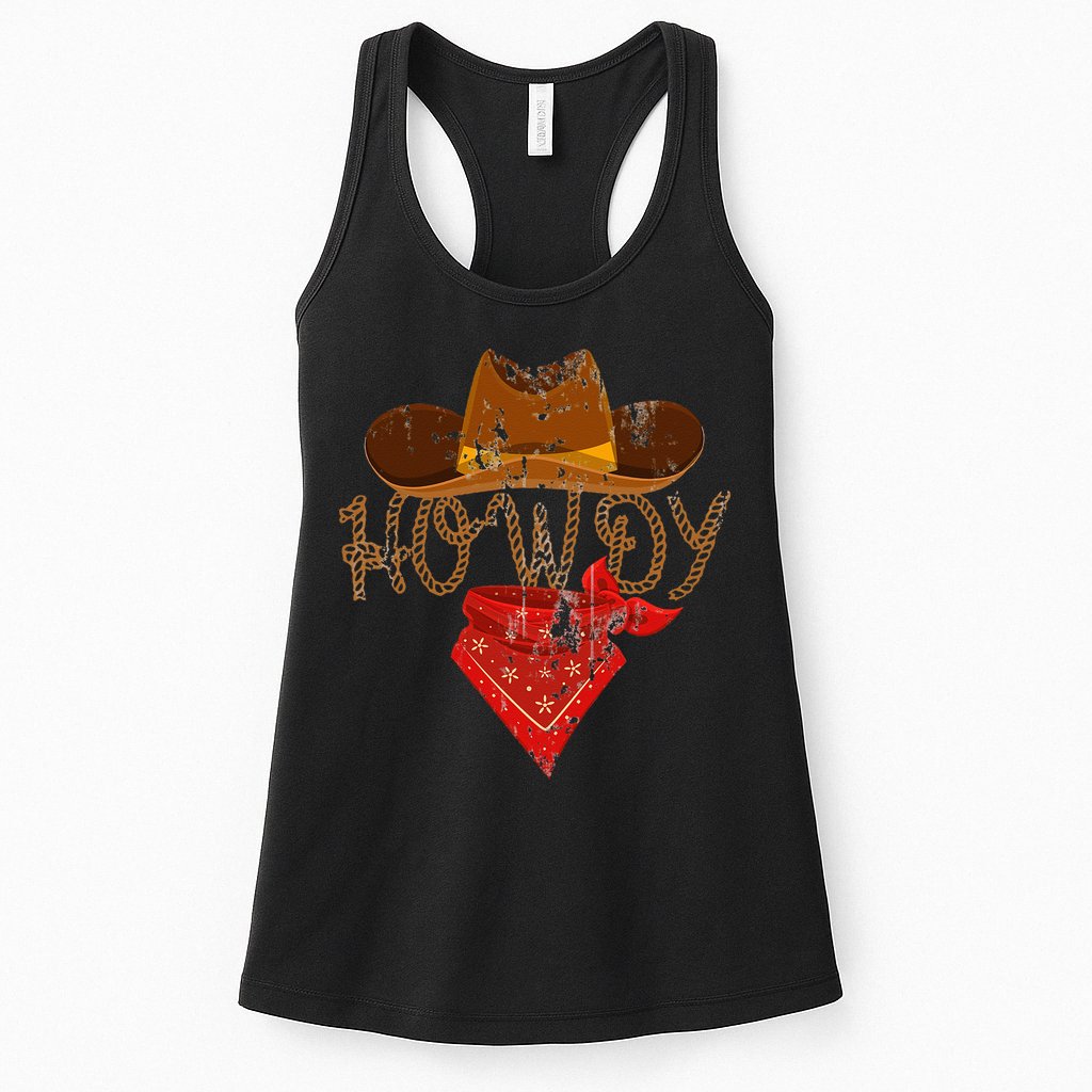 Western Cowboy Howdy Classic Fit Black Polyester & Cotton Womens Tank Top