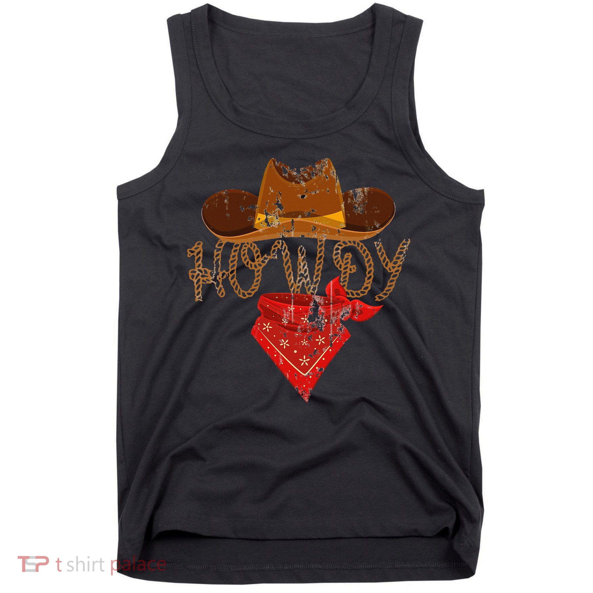 Western Cowboy Howdy Classic Fit Black Polyester & Cotton Tank Top