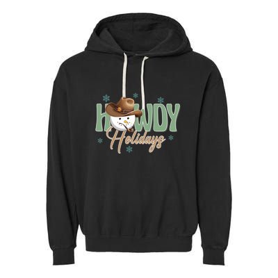 Western Christmas Howdy Cow Santa Christmas Howdy Holiday Gift Garment-Dyed Fleece Hoodie