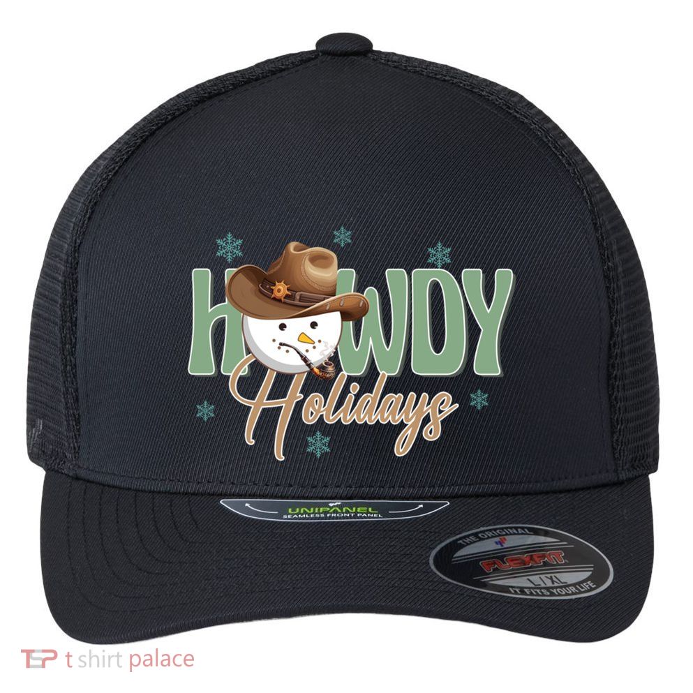 Western Christmas Howdy Cow Santa Christmas Howdy Holiday Gift Flexfit Unipanel Trucker Cap
