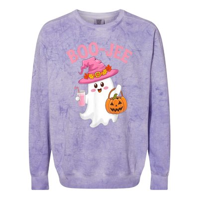 Women Cute Halloween Ghost Drinking Coffee Pumkin Ghost Ice Coffee Gift Colorblast Crewneck Sweatshirt