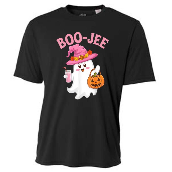 Women Cute Halloween Ghost Drinking Coffee Pumkin Ghost Ice Coffee Gift Cooling Performance Crew T-Shirt