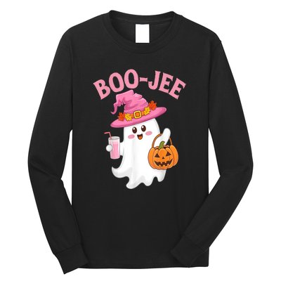 Women Cute Halloween Ghost Drinking Coffee Pumkin Ghost Ice Coffee Gift Long Sleeve Shirt