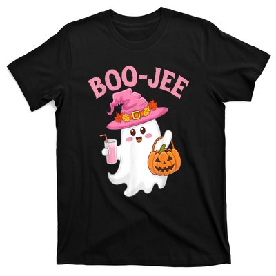 Women Cute Halloween Ghost Drinking Coffee Pumkin Ghost Ice Coffee Gift T-Shirt