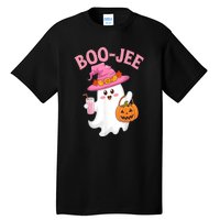 Women Cute Halloween Ghost Drinking Coffee Pumkin Ghost Ice Coffee Gift Tall T-Shirt