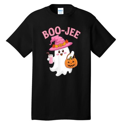 Women Cute Halloween Ghost Drinking Coffee Pumkin Ghost Ice Coffee Gift Tall T-Shirt