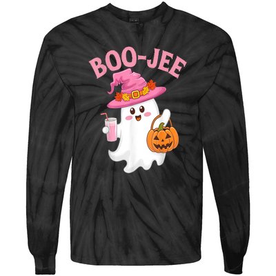 Women Cute Halloween Ghost Drinking Coffee Pumkin Ghost Ice Coffee Gift Tie-Dye Long Sleeve Shirt