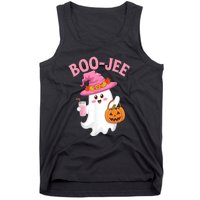 Women Cute Halloween Ghost Drinking Coffee Pumkin Ghost Ice Coffee Gift Tank Top