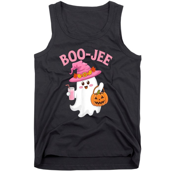 Women Cute Halloween Ghost Drinking Coffee Pumkin Ghost Ice Coffee Gift Tank Top