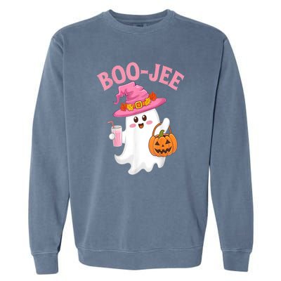 Women Cute Halloween Ghost Drinking Coffee Pumkin Ghost Ice Coffee Gift Garment-Dyed Sweatshirt