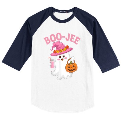 Women Cute Halloween Ghost Drinking Coffee Pumkin Ghost Ice Coffee Gift Baseball Sleeve Shirt