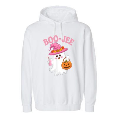 Women Cute Halloween Ghost Drinking Coffee Pumkin Ghost Ice Coffee Gift Garment-Dyed Fleece Hoodie