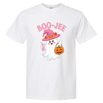 Women Cute Halloween Ghost Drinking Coffee Pumkin Ghost Ice Coffee Gift Garment-Dyed Heavyweight T-Shirt