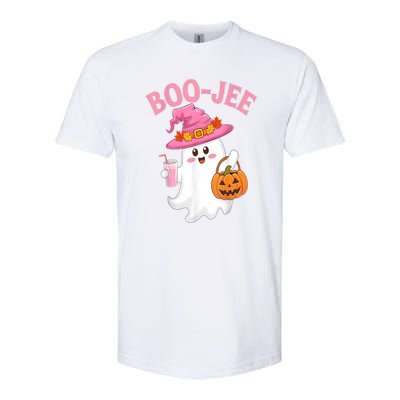 Women Cute Halloween Ghost Drinking Coffee Pumkin Ghost Ice Coffee Gift Softstyle CVC T-Shirt