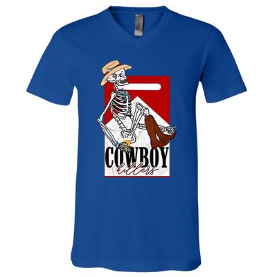 Western Cow Horse Rodeo Punchy Cow Killers Skeleton Gift V-Neck T-Shirt