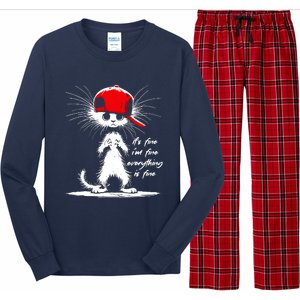 White Cat ItS Fine IM Fine Everything Is Fine Funny Long Sleeve Pajama Set