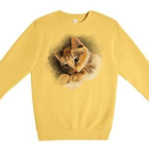 Watercolor Cat Illustration Premium Crewneck Sweatshirt